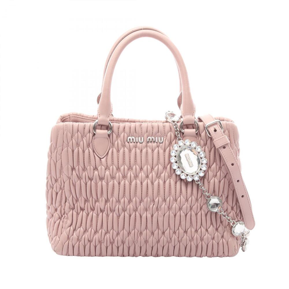 Miu Miu Matelasse Crystal Handbag Leather Pink